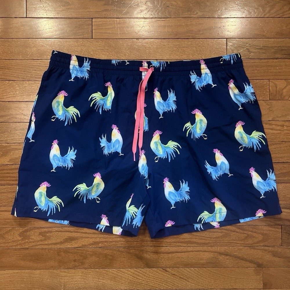 Chubbies Swim Trunks 3XL Vibrant Rooster Print 5.5" Lined Blue Shorts